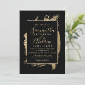 モダン金ゴールドブラックフレーム結婚タイポグラフィ 招待状 (スタンド正面)