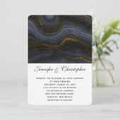 モダン金ゴールドブラックブルーグレー瑪瑙抽象芸術結婚 招待状 (スタンド正面)