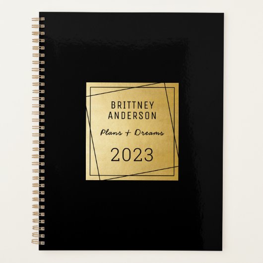 モダン金ゴールドブラックプロフェッショナルシック プランナー手帳 (正面)