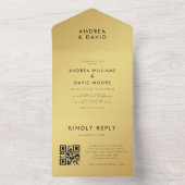 モダン金ゴールドブラックミニマリストQRコードRSVP結婚's オールインワン招待状 (内側)