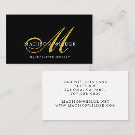 モダン金ゴールドブラックモノグラムのジュエリー設計者 名刺 (正面/裏面)