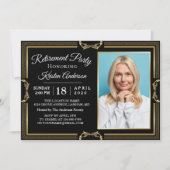 モダン金ゴールドブラック写真退職パーティー 招待状 (正面)