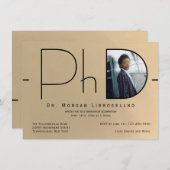 モダン金ゴールドブラック写真PhD卒業 招待状 (正面/裏面)