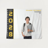 モダン金ゴールドブラック卒業写真パーティー タペストリー (正面(横))