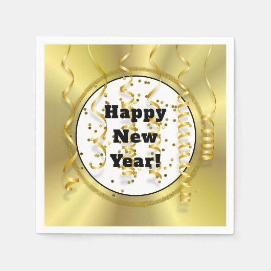 モダン金ゴールドブラック新年のイブ紙 スタンダードカクテルナプキン (正面)