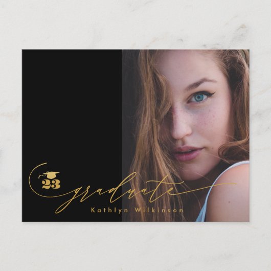 モダン金ゴールドブラック書道シック写真GRAD 案内ポストカード (正面)