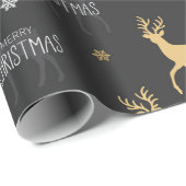 モダン金ゴールドブラック素朴トナカイ ラッピングペーパー (ロールコーナー)