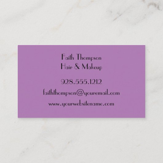 モダン金ゴールドブラック・パープル大理石ヘア&メイクアップ 名刺 (裏面)