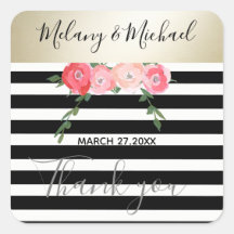 モダン金ゴールドブラック/ホワイトストライプバラありがとう