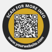 モダン金ゴールドブラックQRコードカスタム文字 ラウンドシール (正面)