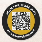 モダン金ゴールドブラックQRコードカスタム文字 ラウンドペーパーコースター (正面)