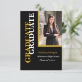 モダン金ゴールドブラックQrコード写真卒業 招待状 (スタンド正面)