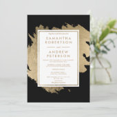 モダン金ゴールドブラッシュストローク白黒シック結婚ズ 招待状 (スタンド正面)