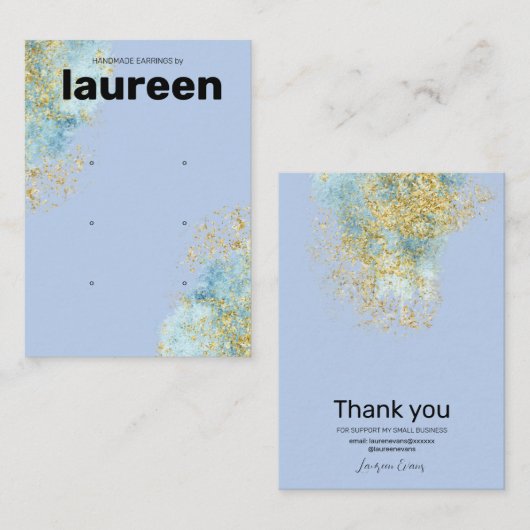モダン金ゴールドブルーイヤリングディスプレイ 名刺 (正面/裏面)