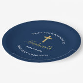 モダン金ゴールドブルークロスファースト披露宴 ペーパープレート (アングル)