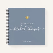 モダン金ゴールドブルースクリプトブライダルシャワーゲスト ノートブック (正面)