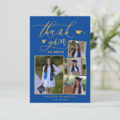 モダン金ゴールドブルーフォト卒業サンキューカード 招待状 (スタンド正面)