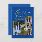 モダン金ゴールドブルーフォト卒業サンキューカード 招待状 (正面/裏面)