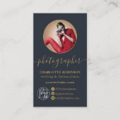 モダン金ゴールドブルーフォトqrコードロゴ 名刺 (正面)