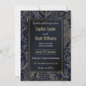 モダン金ゴールドブルーフローラドードルズラインアート (正面)