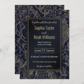 モダン金ゴールドブルーフローラドードルズラインアート (正面/裏面)