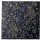 モダン金ゴールドブルーフローラドールラインアート タイル (正面)