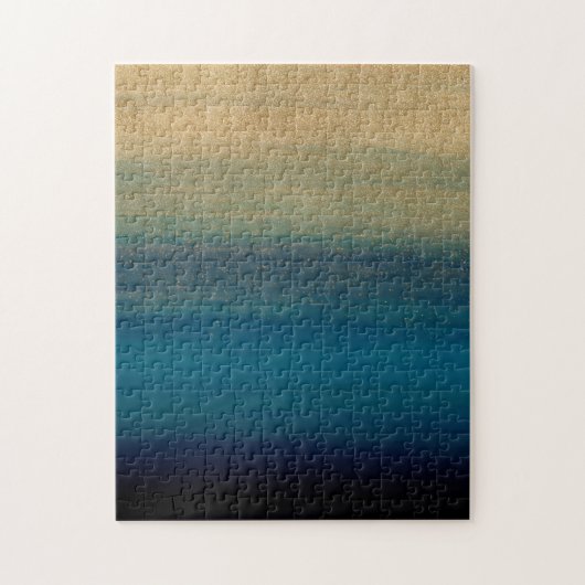 モダン金ゴールドブルーブラシストロ絵画ーク ジグソーパズル (縦)