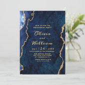 モダン金ゴールドブルーマーブルアゲート婚約パーティ 招待状 (スタンド正面)