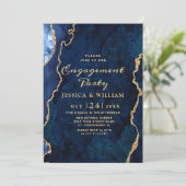 モダン金ゴールドブルーマーブルアゲート婚約パーティ 招待状 (スタンド正面)