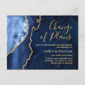 モダン金ゴールドブルー大理石の延期された日付の変更 ポストカード (正面)