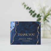 モダン金ゴールドブルー大理石アガテ結婚さんありがとう ポストカード (スタンド正面)