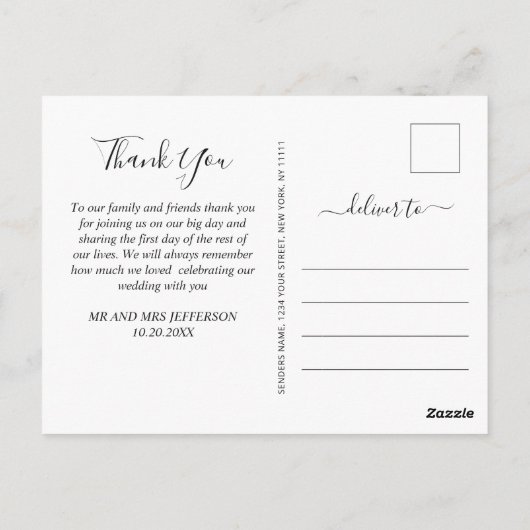 モダン金ゴールドブルー大理石アガテ結婚さんありがとう ポストカード (裏面)
