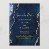 モダン金ゴールドブルー大理石アゲートPHOTO 結婚's セーブザデート (裏面)