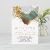 モダン金ゴールドブロンズティール（緑がかった色）金ゴールド結婚文字 招待状 (スタンド正面)