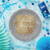 モダン金ゴールドホイフェイクルハッピーホリデイズブラック ペーパープレート (パーティー)