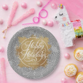 モダン金ゴールドホイフェイクルハッピーホリデイズブラック ペーパープレート (パーティー)