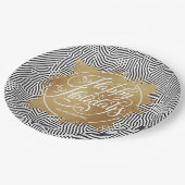 モダン金ゴールドホイフェイクルハッピーホリデイズブラック ペーパープレート (アングル)