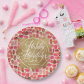 モダン金ゴールドホイルフェイクハッピーホリデイズベリー ペーパープレート (パーティー)