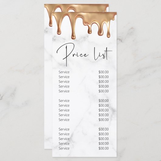 モダン金ゴールドホワイトマーブルサロン美しい価格表 メニュー (正面/裏面)
