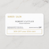 モダン金ゴールドホワイト理容師ショップサロンロイヤリティパンチ 名刺 (裏面)