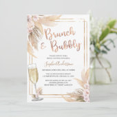 モダン金ゴールドボヘミアンパンパグラスブライダルシャワー 招待状 (スタンド正面)