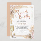 モダン金ゴールドボヘミアンパンパグラスブライダルシャワー 招待状 (正面/裏面)