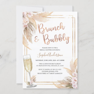 モダン金ゴールドボヘミアンパンパグラスブライダルシャワー 招待状
