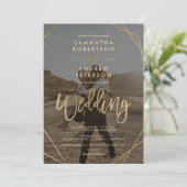 モダン金ゴールドボホシンプルフレームフォトスクリプ結婚ト 招待状 (スタンド正面)