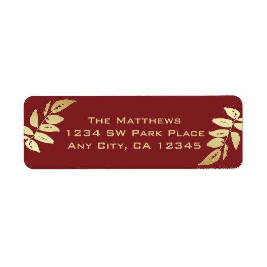 モダン金ゴールドボ葉タニカル差出人住所 ラベル (正面)