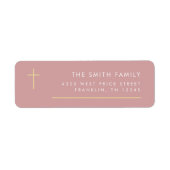 モダン金ゴールドミニマルクロス洗礼差出人住所 ラベル (正面)