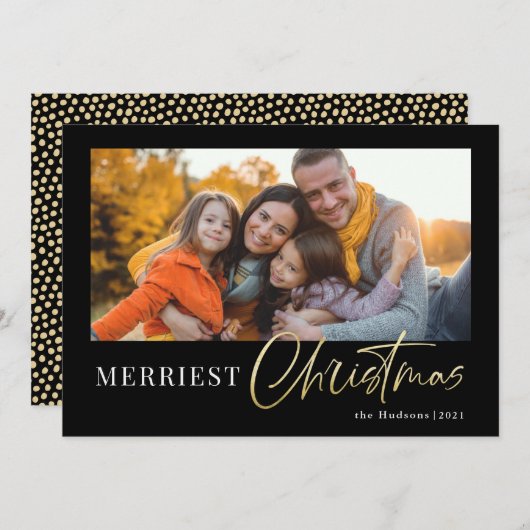 モダン金ゴールドミニマルスクリプトフォトホリド シーズンカード (正面/裏面)