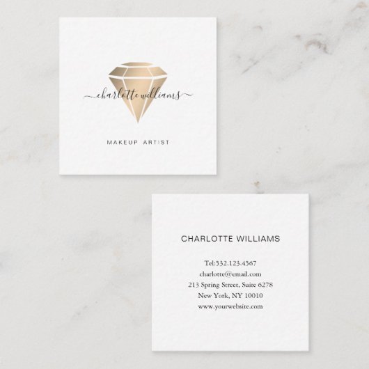 モダン金ゴールドミニマルディアマンサロンヴィスティンカルテ スクエア名刺 (正面/裏面)