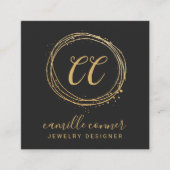 モダン金ゴールドミニマルモノグラムジュエリーデザイナー スクエア名刺 (正面)