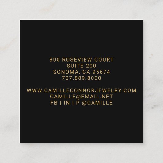 モダン金ゴールドミニマルモノグラムジュエリーデザイナー スクエア名刺 (裏面)